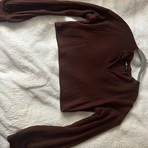 Cropped long sleeve brown shirt from Shein